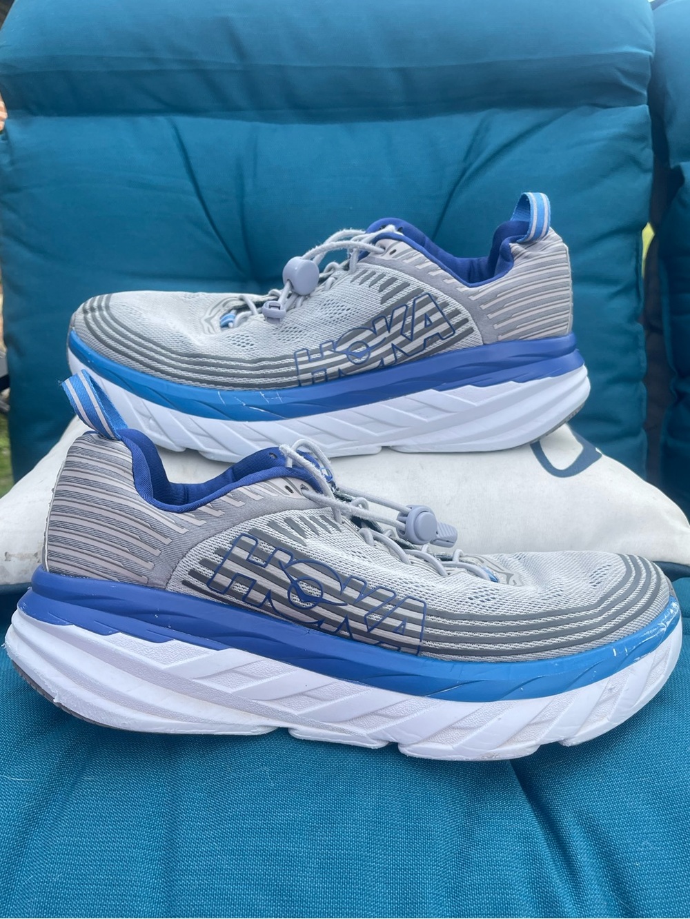 HOKA Bondi 6 Running Shoes Gray Blue Men’s Size 8.5 Cushioned Sneakers